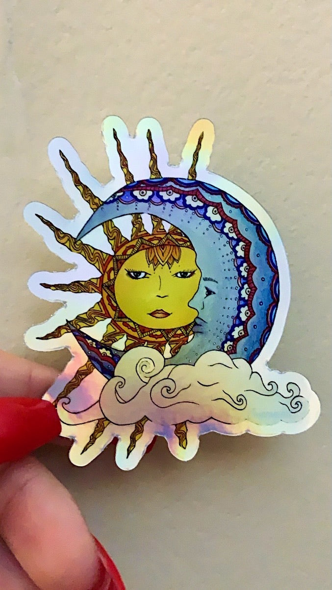 Holographic Sun & Moon sticker