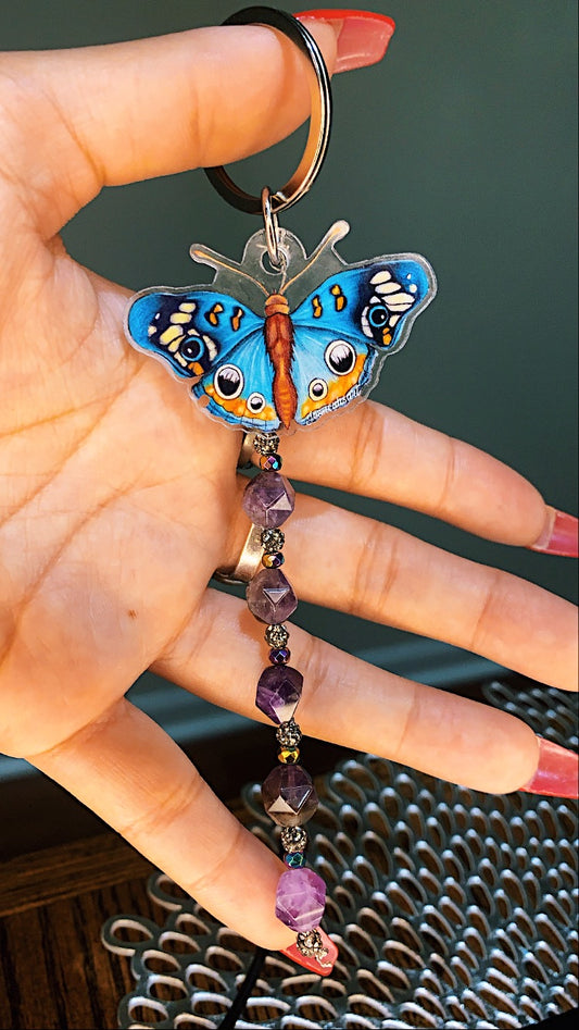 Blue Butterfly healing stone keychain ♥